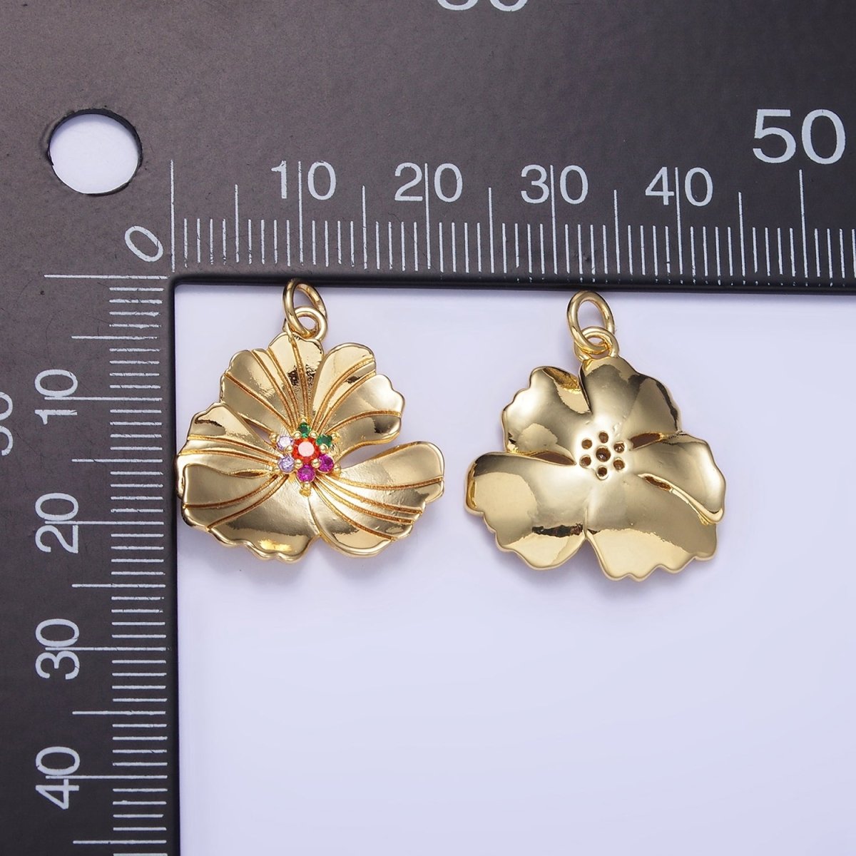 24K Gold Filled Clear, Multicolor Lined Flower Petal Charm in Gold & Silver | D269 D270