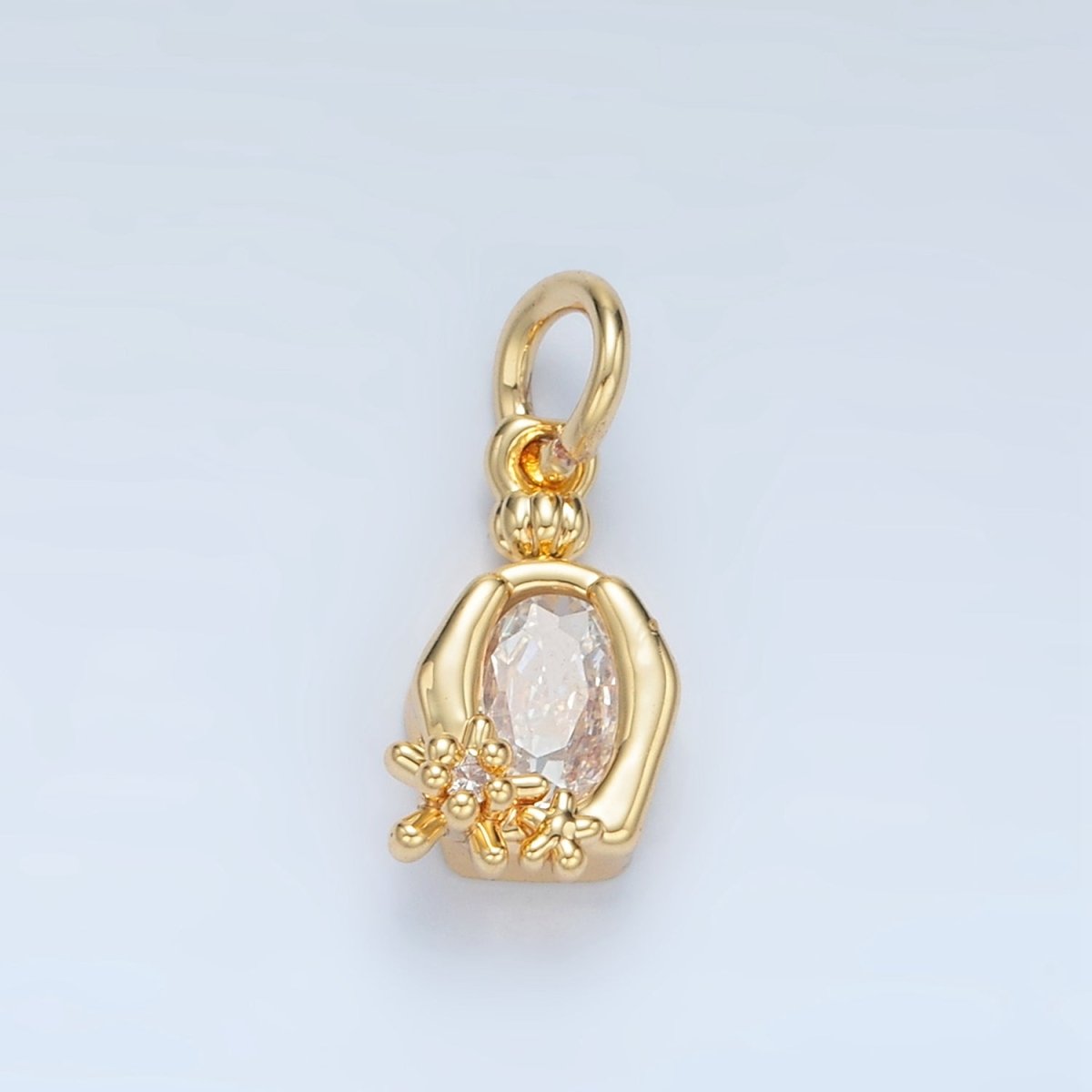 24K Gold Filled Clear Oval CZ Hexagonal Bezel Flower Charm | X300