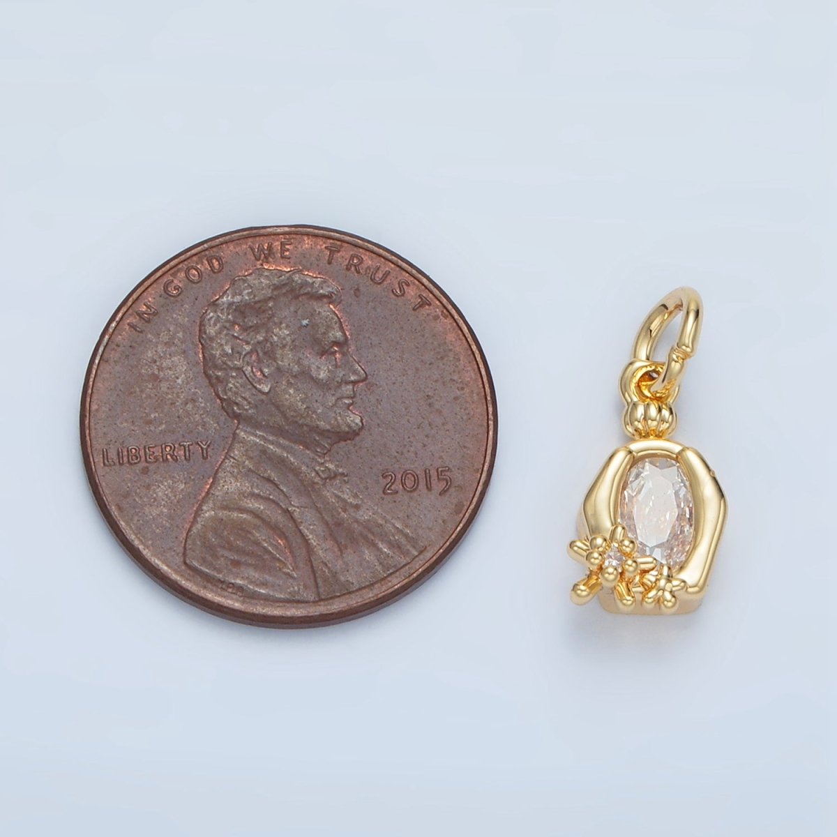 24K Gold Filled Clear Oval CZ Hexagonal Bezel Flower Charm | X300
