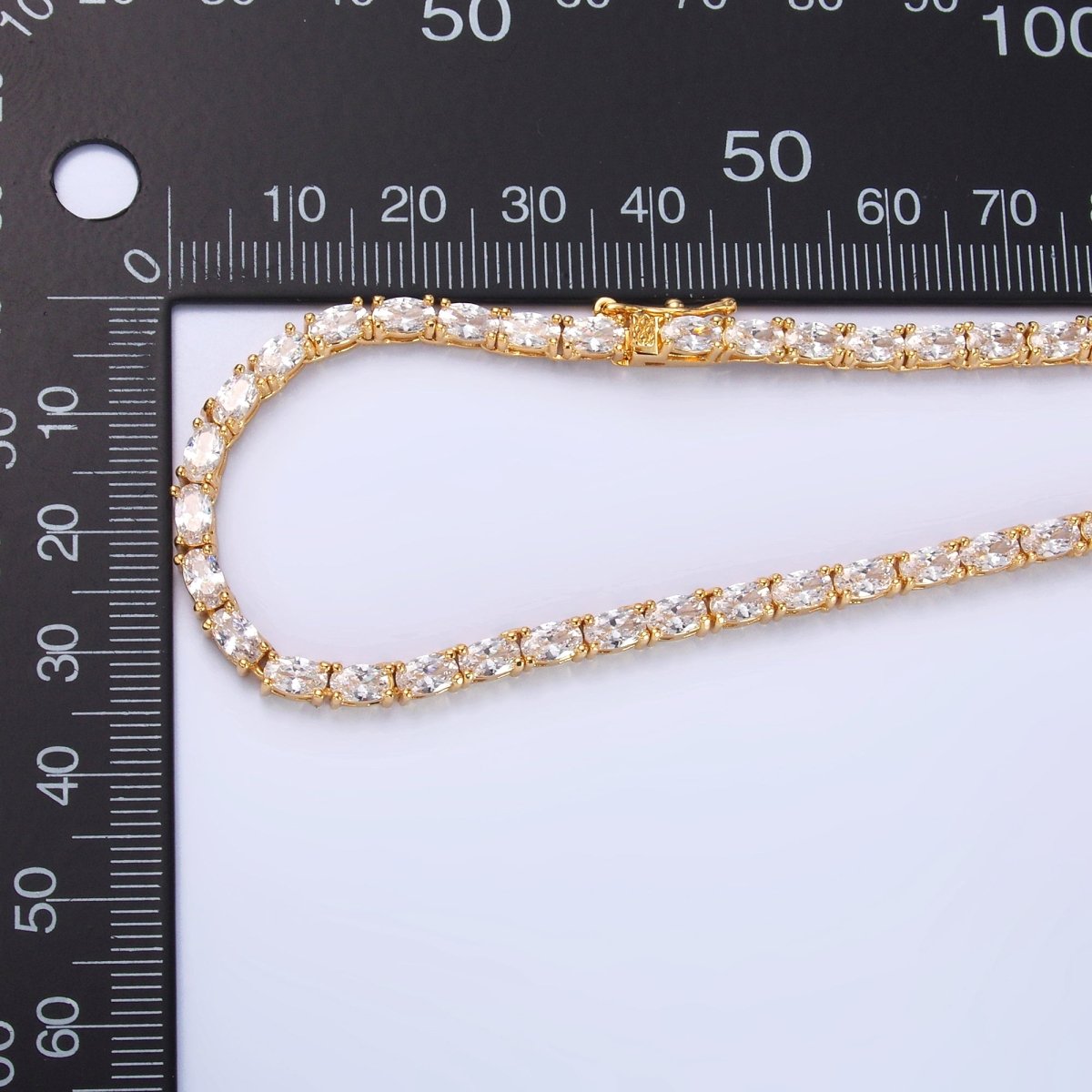 24K Gold Filled Clear Oval CZ Tennis Chain 16 Inch Necklace in Gold & Silver | WA-3023 WA-3024