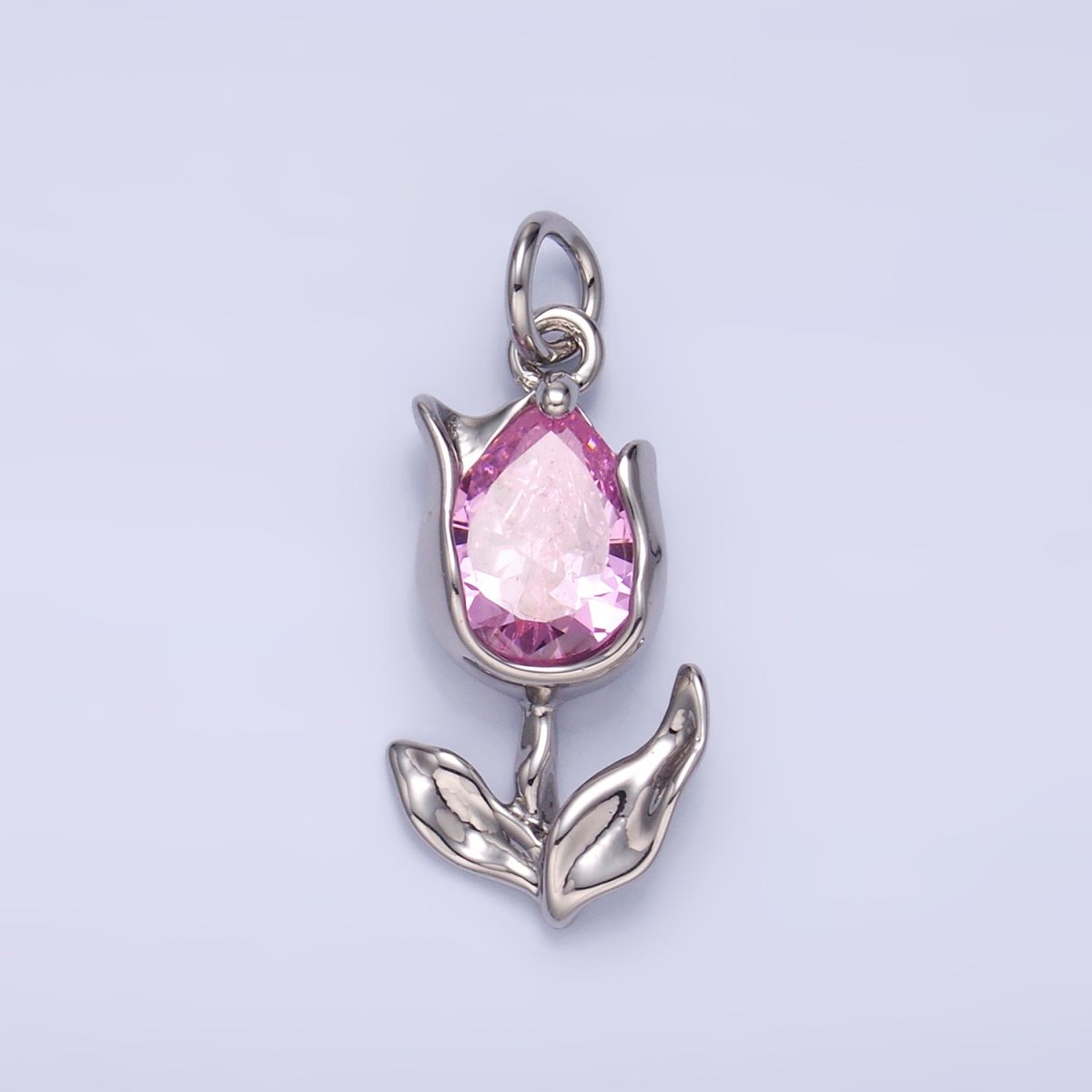 24K Gold Filled Clear, Pink CZ Tulip Charm in Gold & Silver | W819 W820 M182
