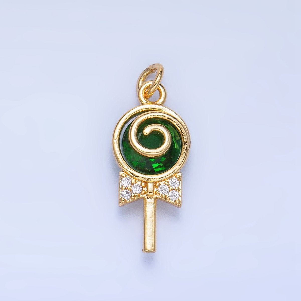24K Gold Filled Clear, Pink, Green, Yellow CZ Micro Paved Lollipop Charm | W092 - W093