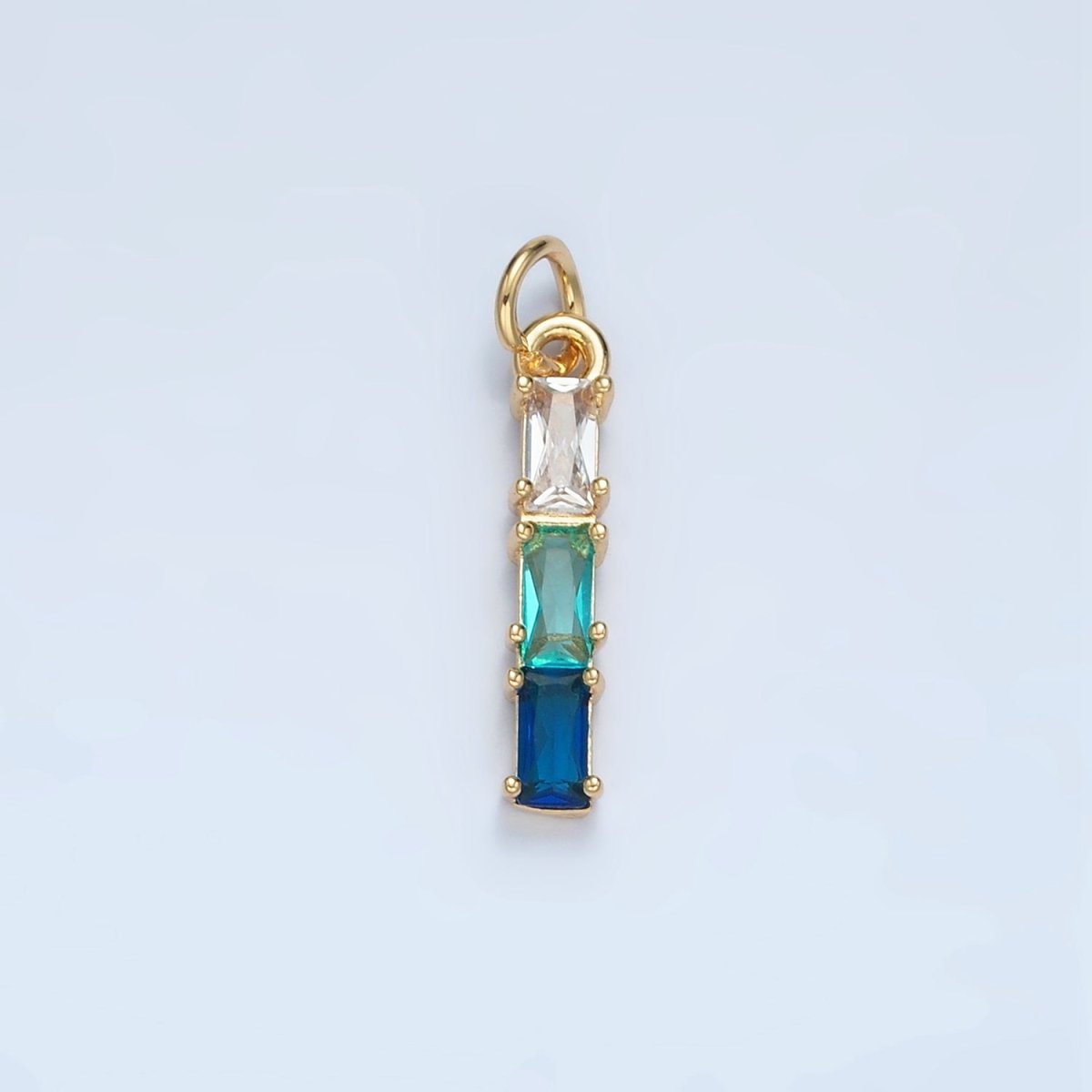 24K Gold Filled Clear, Purple, Green, Pink, Blue Gradient Triple Baguette CZ Linear Charm | X570 - X572