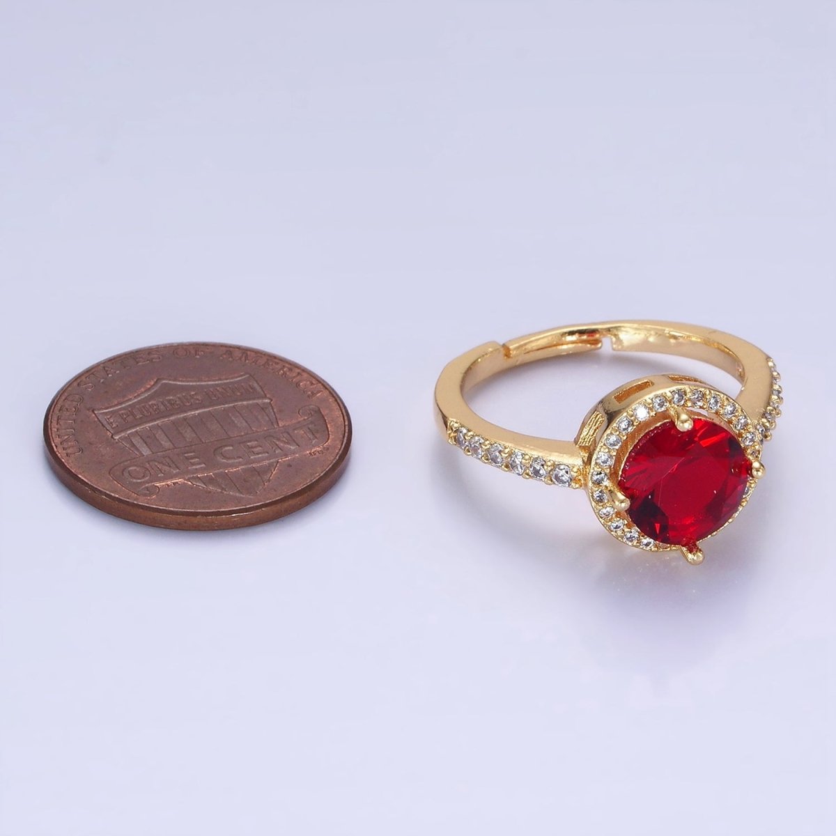 24K Gold Filled Clear, Purple, Pink, Black, Red Solitaire CZ Micro Paved Ring | O1368 - O1372