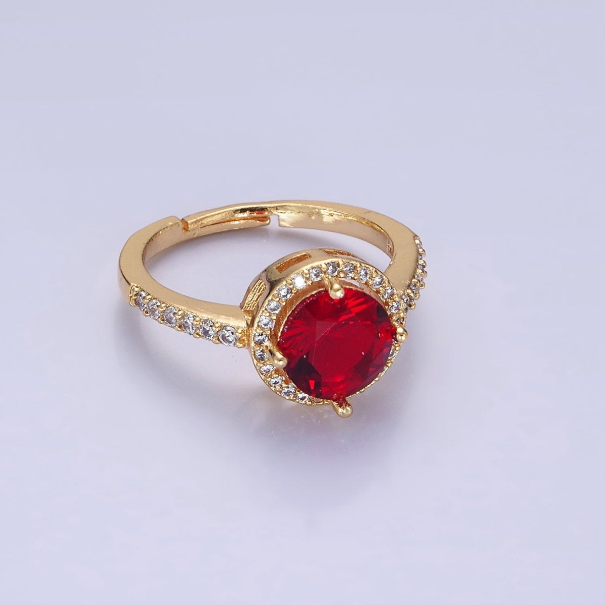 24K Gold Filled Clear, Purple, Pink, Black, Red Solitaire CZ Micro Paved Ring | O1368 - O1372