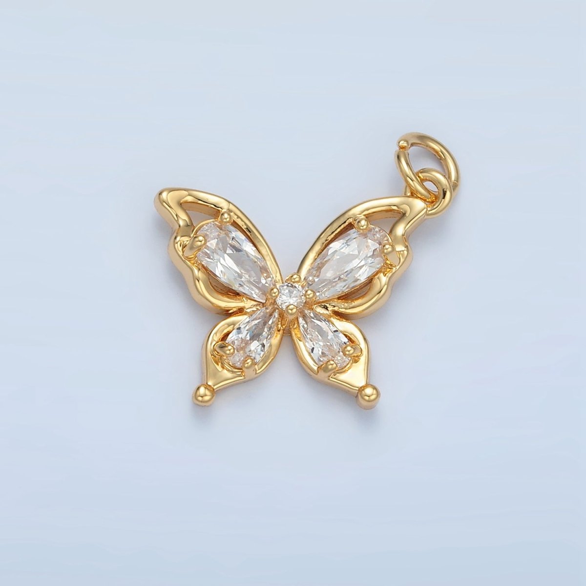 24K Gold Filled Clear Teardrop CZ Open Butterfly Charm | X560