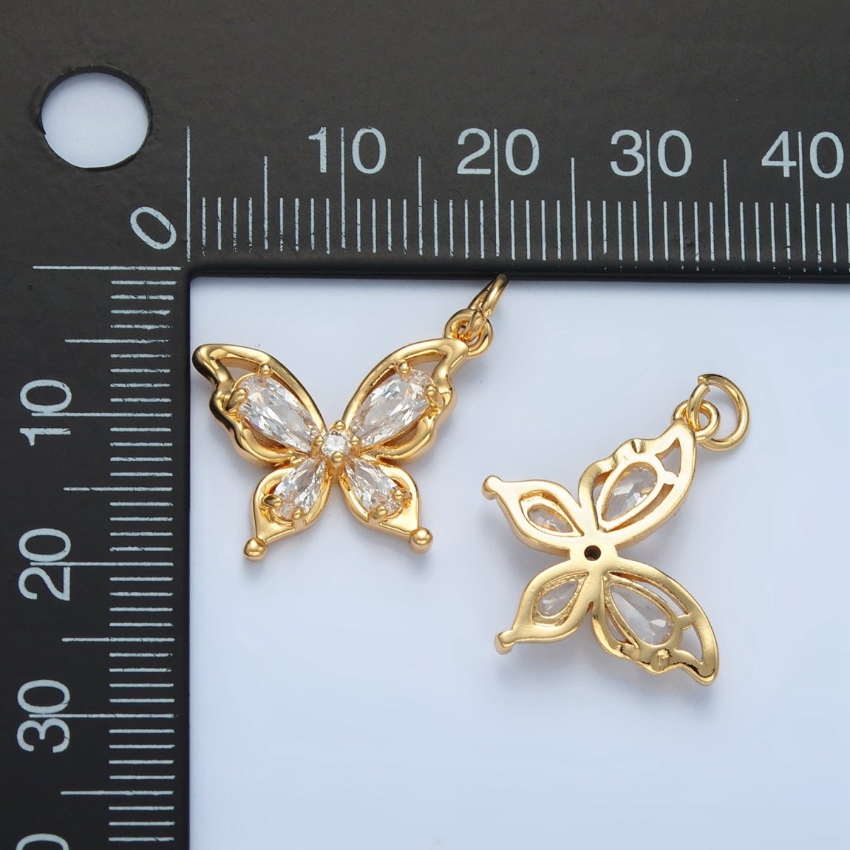 24K Gold Filled Clear Teardrop CZ Open Butterfly Charm | X560