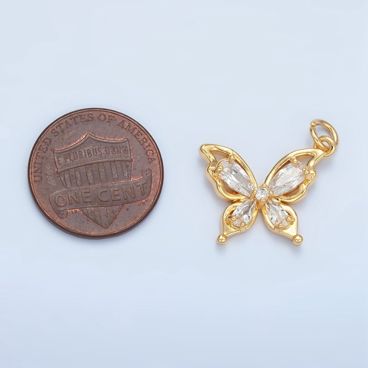 24K Gold Filled Clear Teardrop CZ Open Butterfly Charm | X560