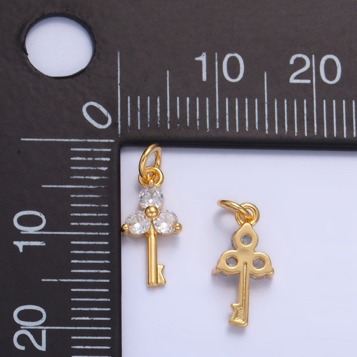 24K Gold Filled Clover CZ Key Charm | W044