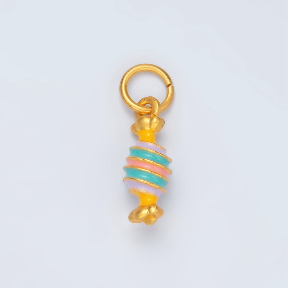 24K Gold Filled Pink, Blue Twisted Candy Enamel Charm | M146