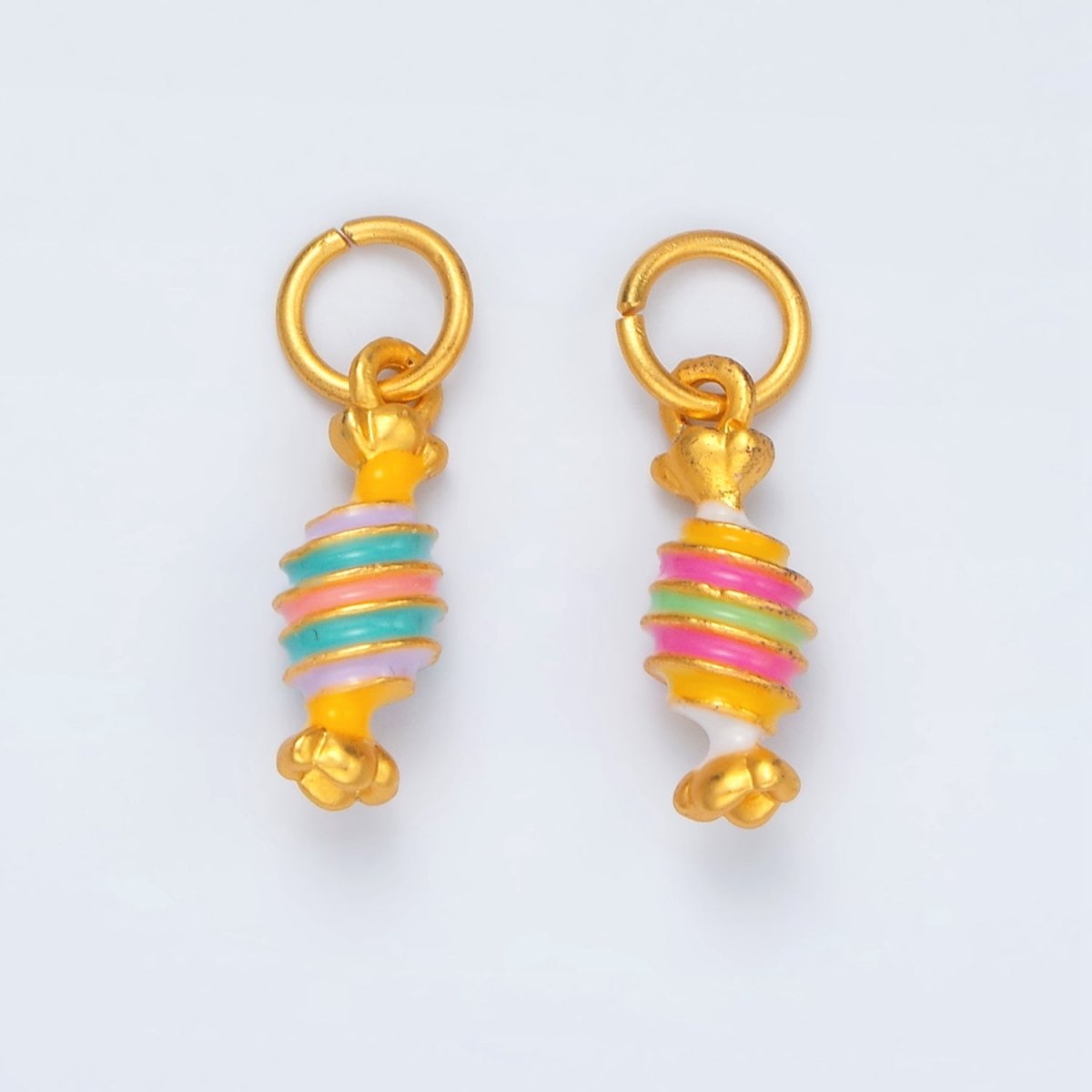 24K Gold Filled Pink, Blue Twisted Candy Enamel Charm | M146