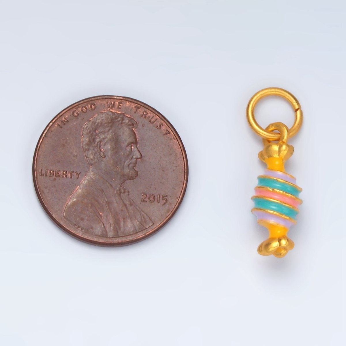24K Gold Filled Pink, Blue Twisted Candy Enamel Charm | M146