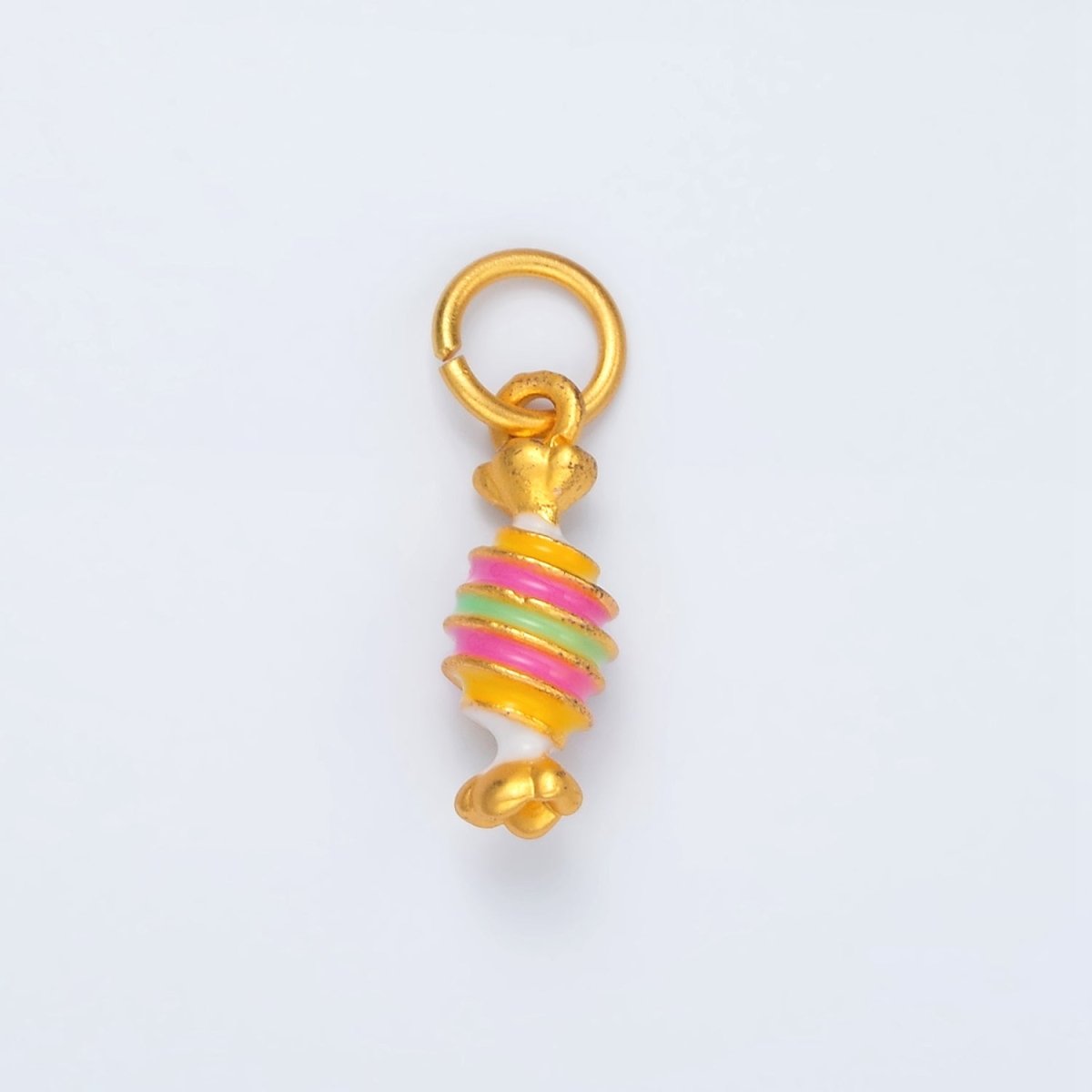 24K Gold Filled Pink, Blue Twisted Candy Enamel Charm | M146