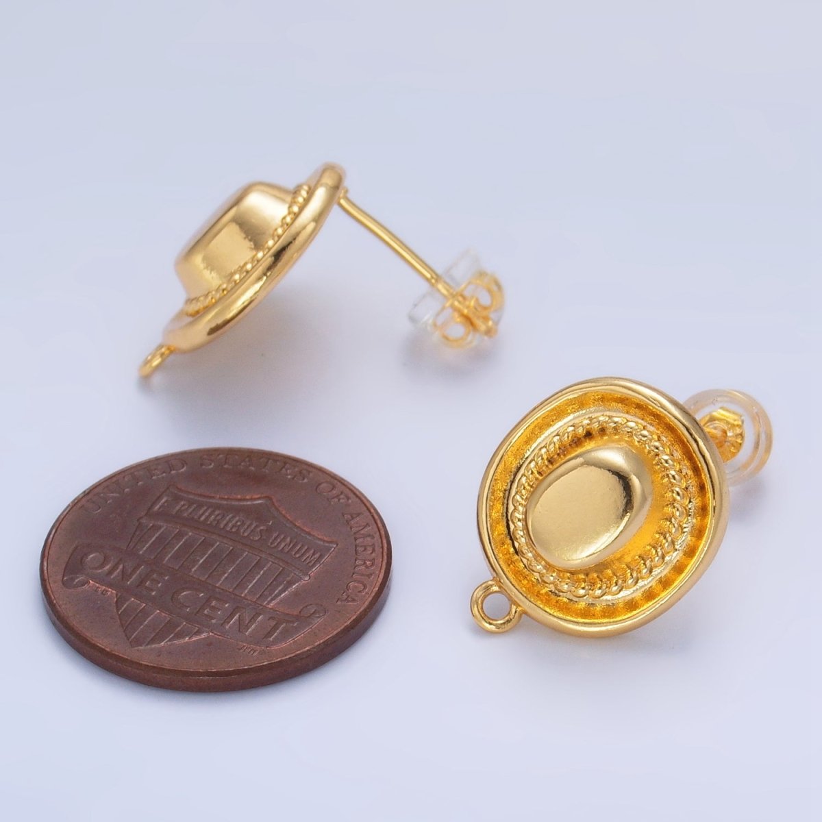 24K Gold Filled Cowboy Hat Multidimensional 3D Open Loop Drop Stud Earrings Findings | Z999