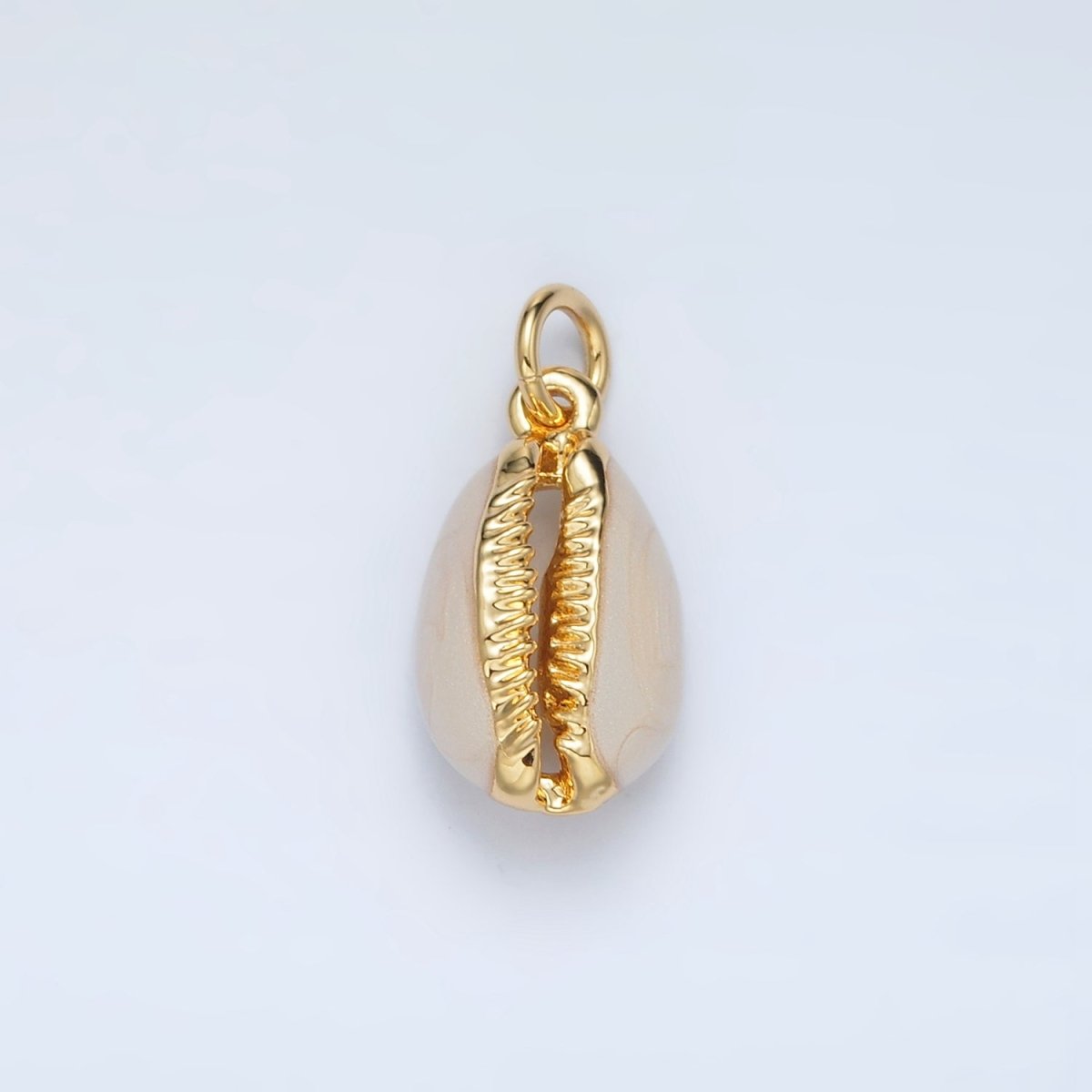 24K Gold Filled White Enamel Cowrie Shell Clam Charm | M-832