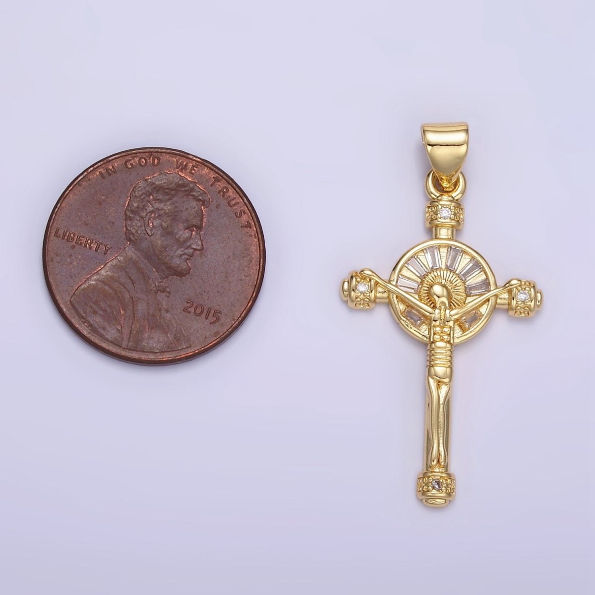 24K Gold Filled Crucifix Cross CZ Baguette Pendant | AA1330
