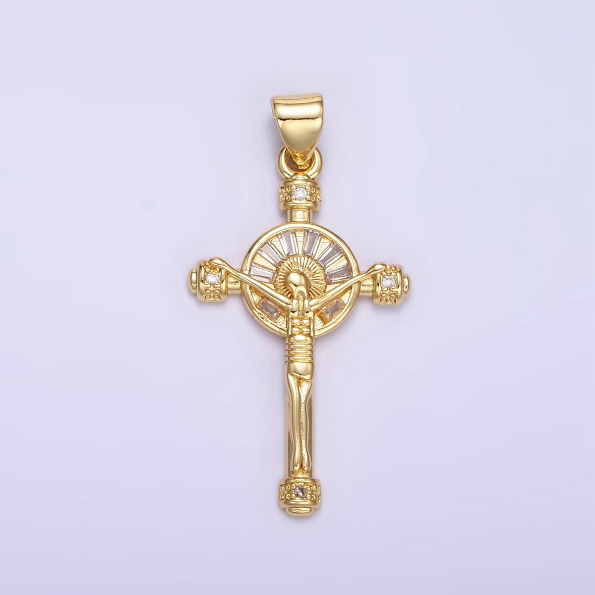 24K Gold Filled Crucifix Cross CZ Baguette Pendant | AA1330