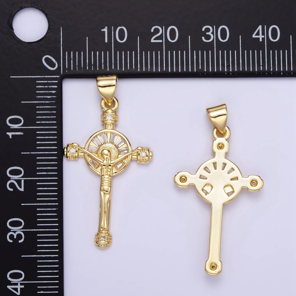 24K Gold Filled Crucifix Cross CZ Baguette Pendant | AA1330