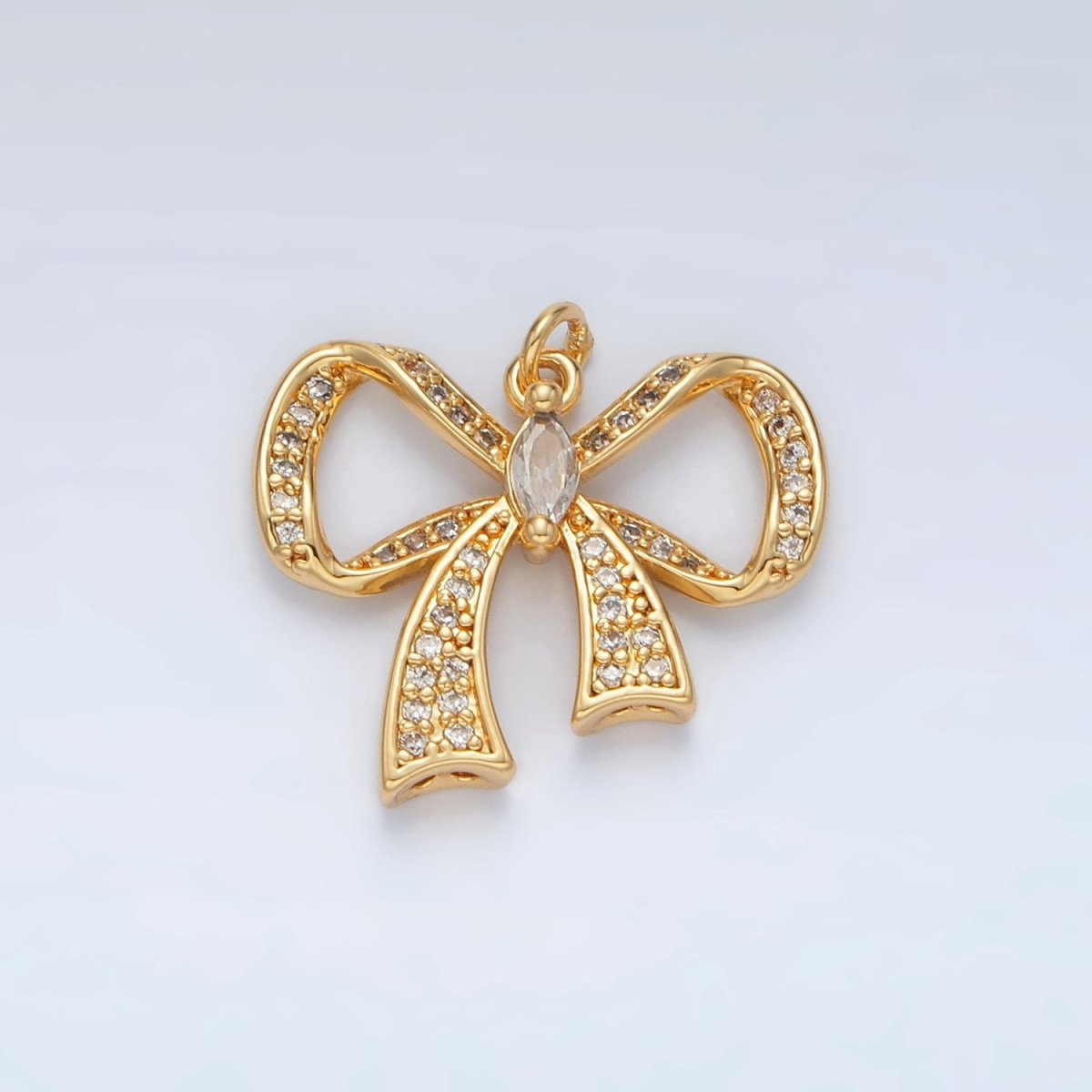 24K Gold Filled Cubic Zirconia Micro Paved Ribbon Bow Charm  | D-865