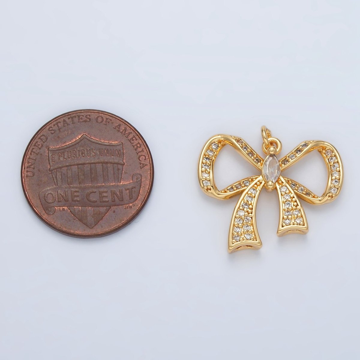 24K Gold Filled Cubic Zirconia Micro Paved Ribbon Bow Charm  | D-865
