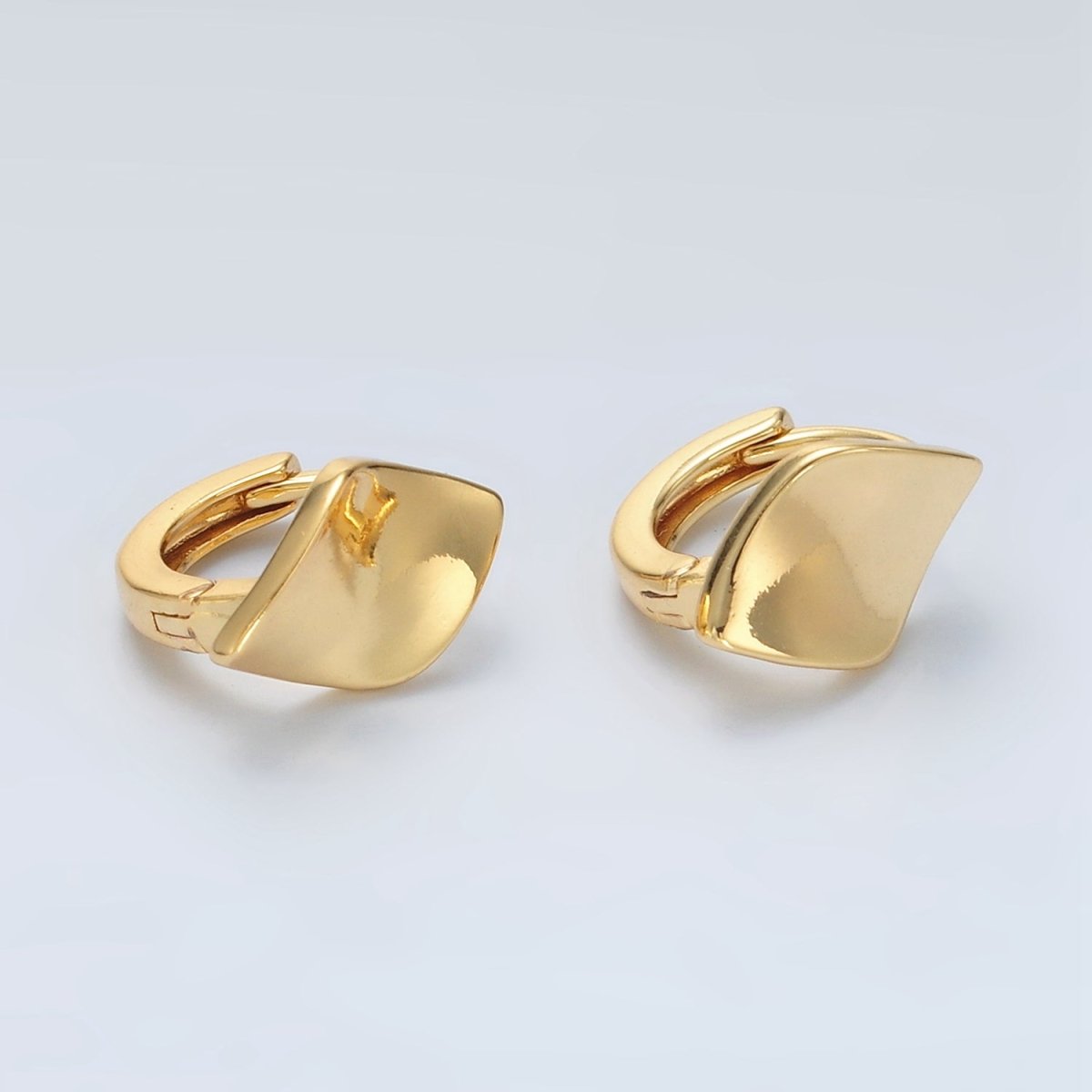 24K Gold Filled Curved Rhombus Minimalist Huggie Earrings | Q-430