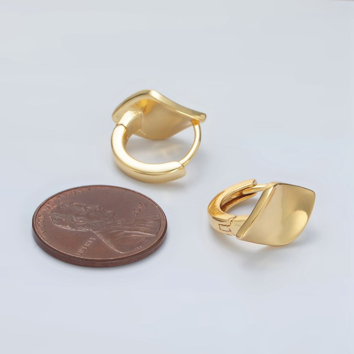24K Gold Filled Curved Rhombus Minimalist Huggie Earrings | Q-430