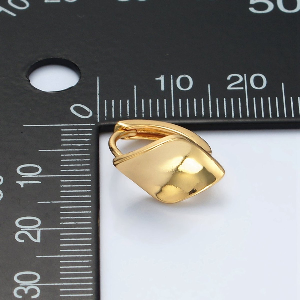 24K Gold Filled Curved Rhombus Minimalist Huggie Earrings | Q-430