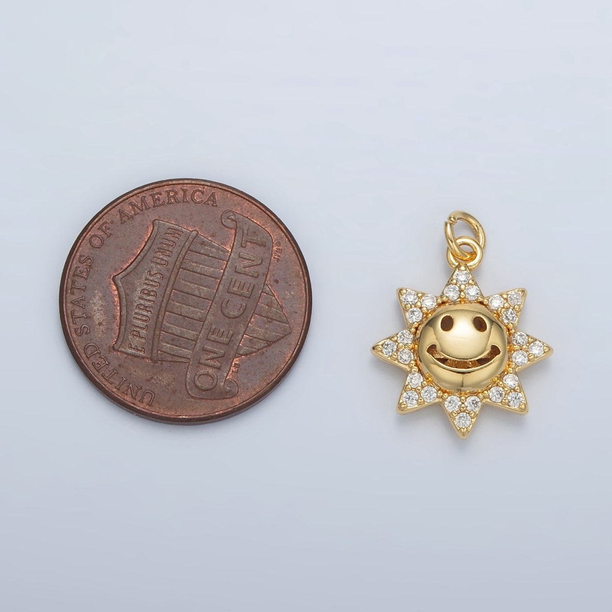 24K Gold Filled Cute Smiley Faced CZ Sunshine Charm | AC-105