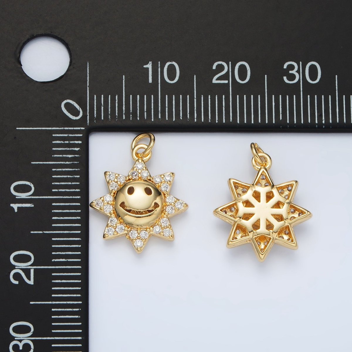 24K Gold Filled Cute Smiley Faced CZ Sunshine Charm | AC-105