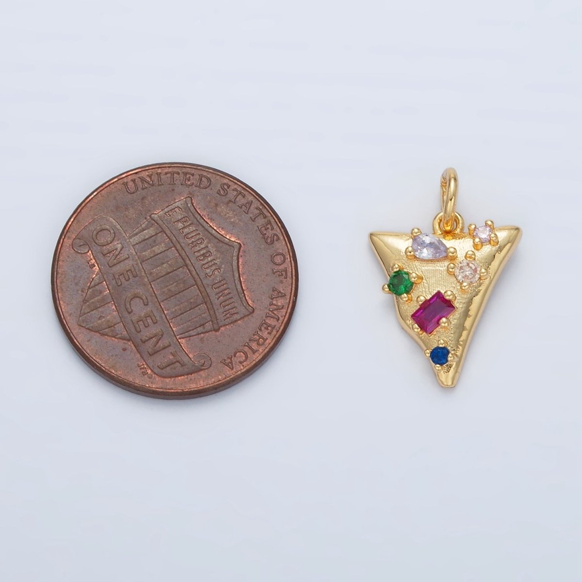 24K Gold Filled CZ Abstract Multi Colored Triangle Charm | D-805