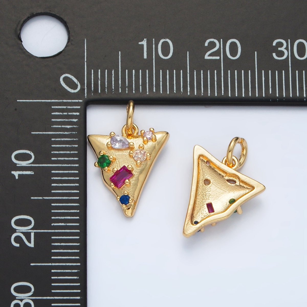 24K Gold Filled CZ Abstract Multi Colored Triangle Charm | D-805