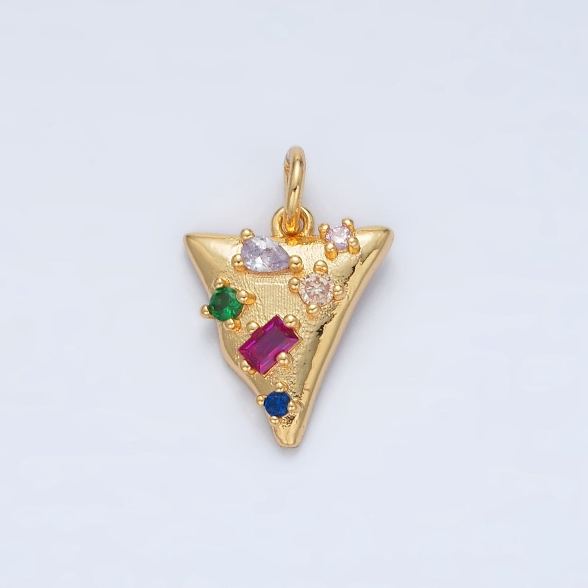 24K Gold Filled CZ Abstract Multi Colored Triangle Charm | D-805