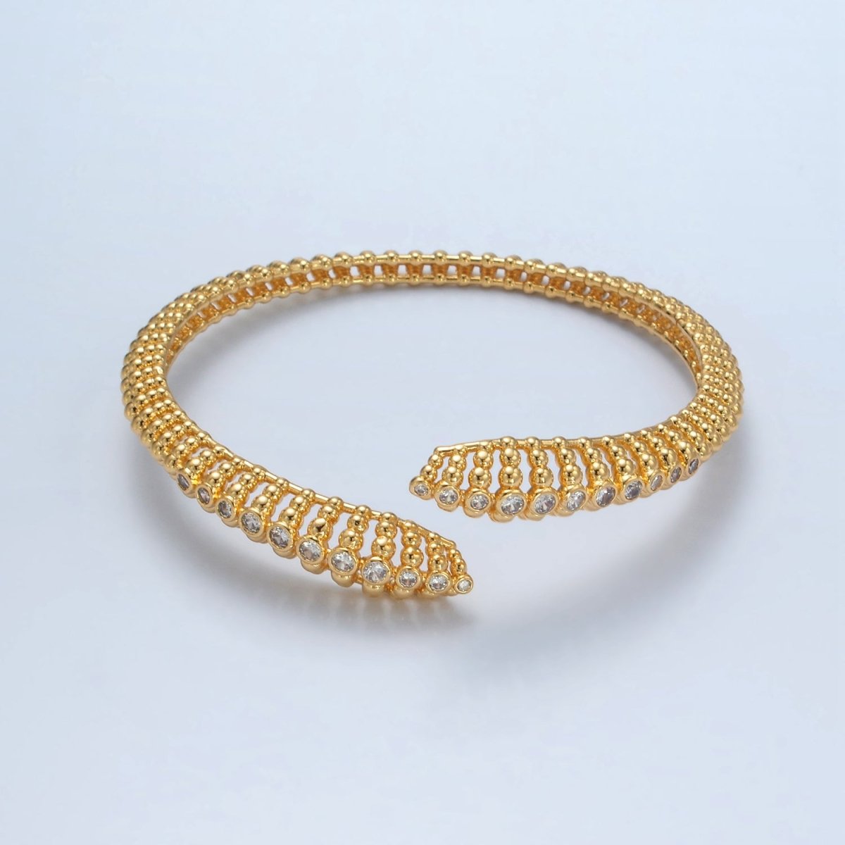 24K Gold Filled CZ Beaded Bubble Dotted Open Snake Bangle Cuff Bracelet | WA-2560