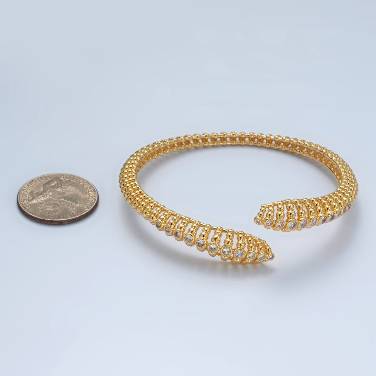 24K Gold Filled CZ Beaded Bubble Dotted Open Snake Bangle Cuff Bracelet | WA-2560