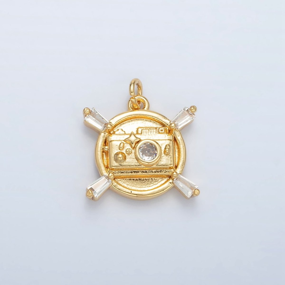 24K Gold Filled CZ Camera Round Charm | AC-146