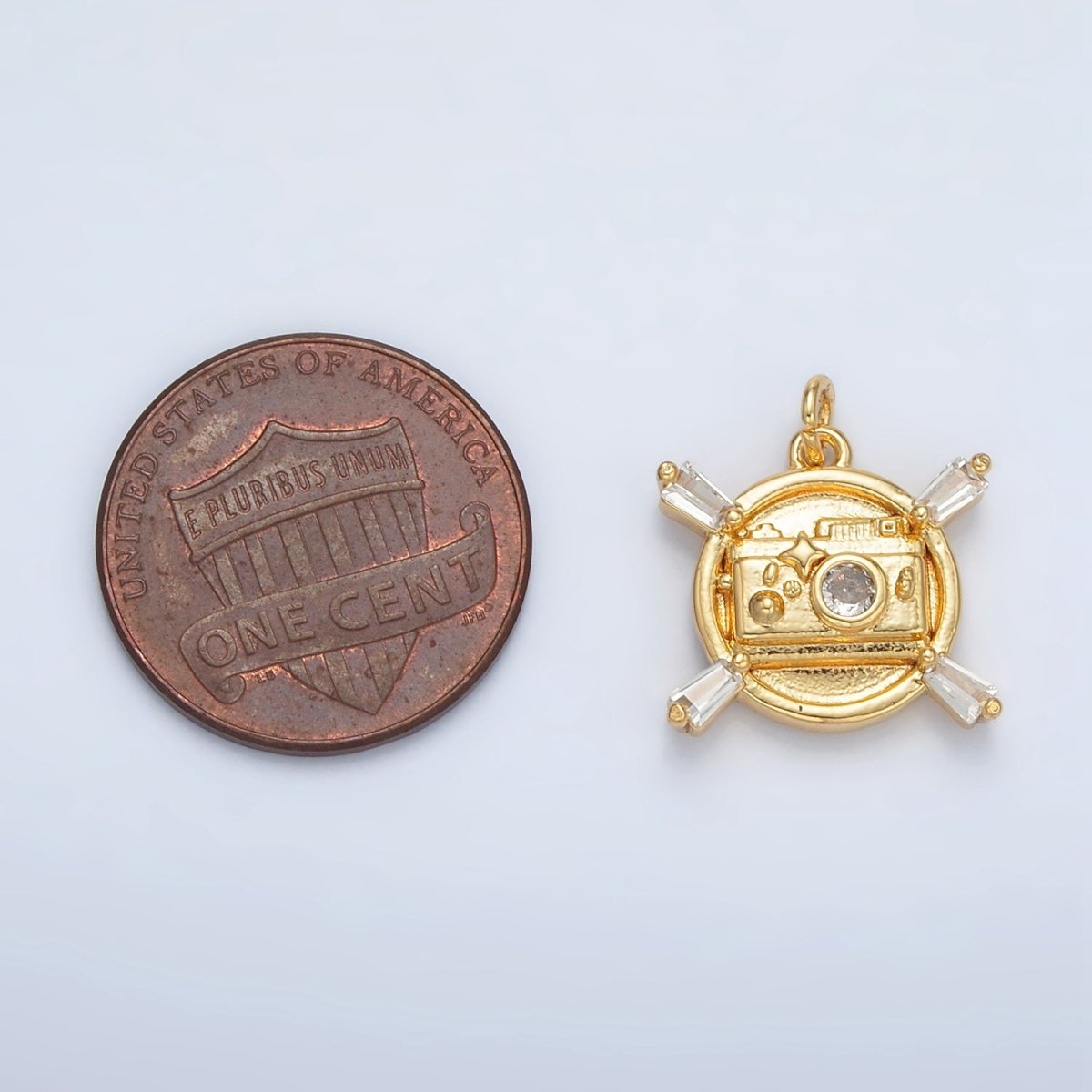 24K Gold Filled CZ Camera Round Charm | AC-146