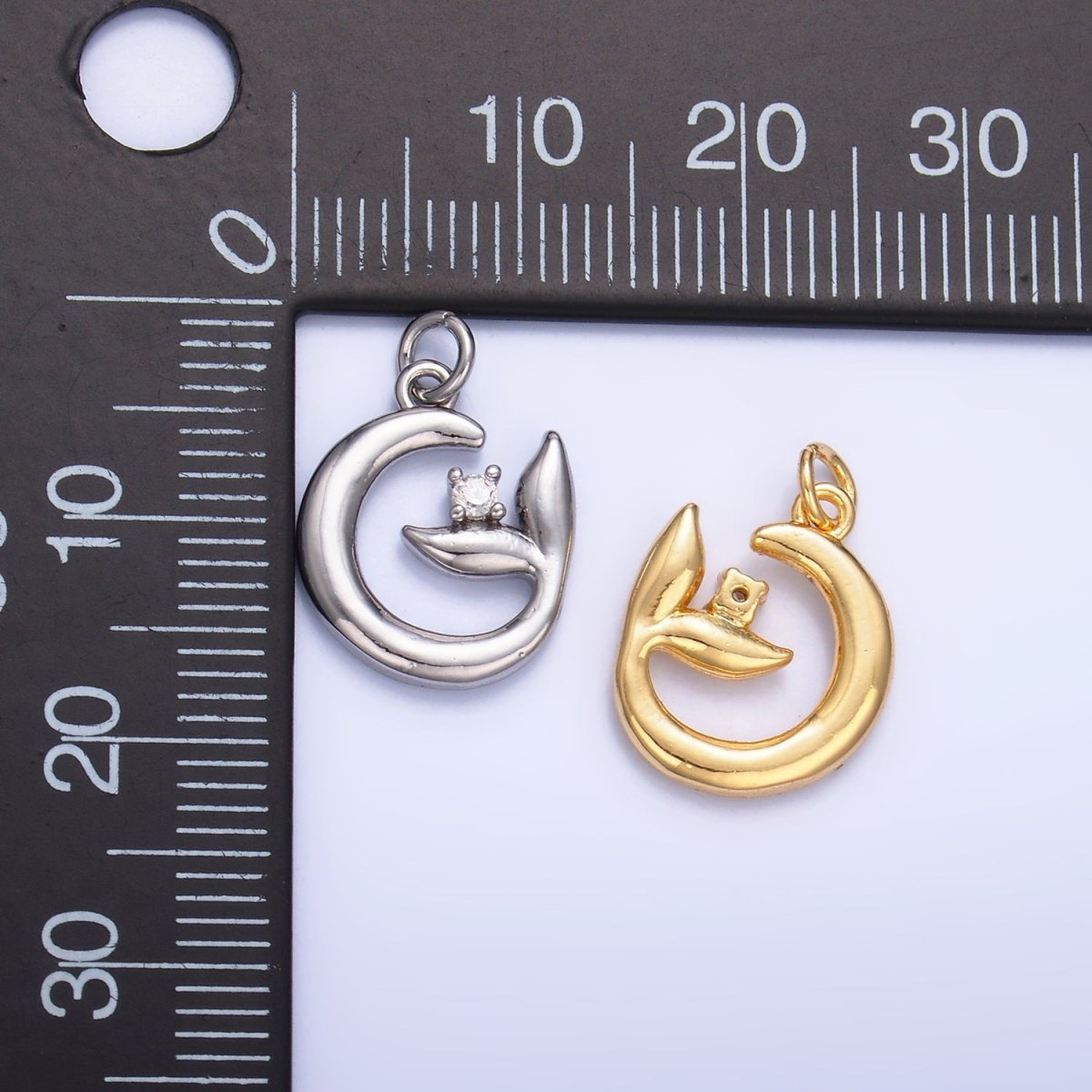 24K Gold Filled CZ Circular Fish Tail Charm in Gold & Silver | W356