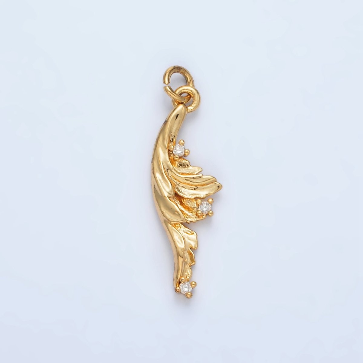 24K Gold Filled CZ Curved Waves Leaf Nature Charm | AC131
