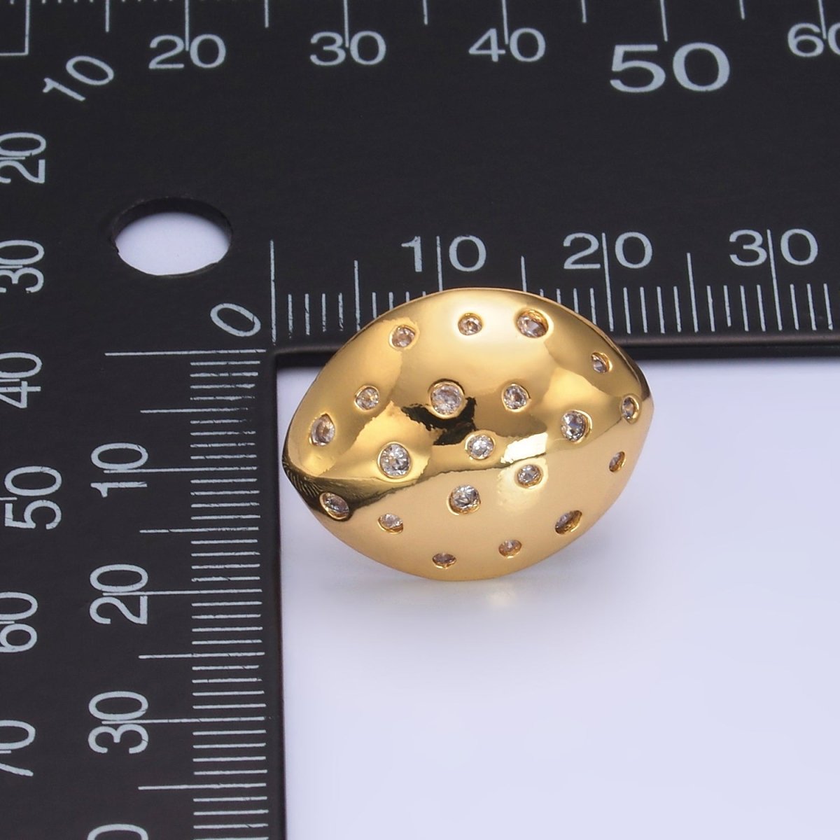 24K Gold Filled CZ Dotted Geometric Oval Stud Earrings | AB078