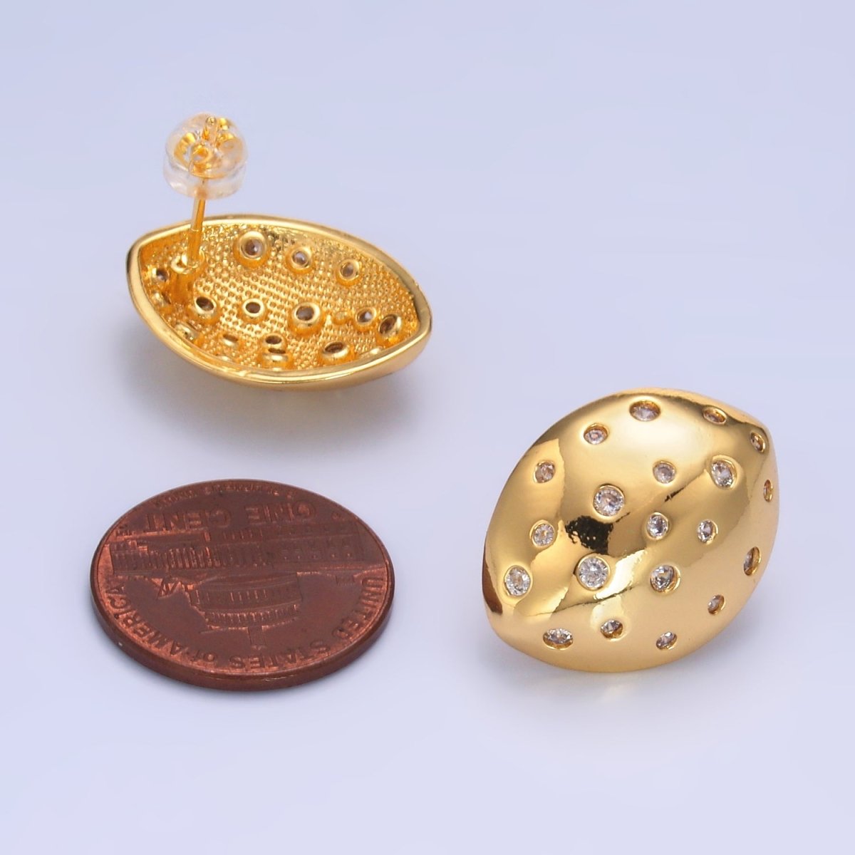 24K Gold Filled CZ Dotted Geometric Oval Stud Earrings | AB078