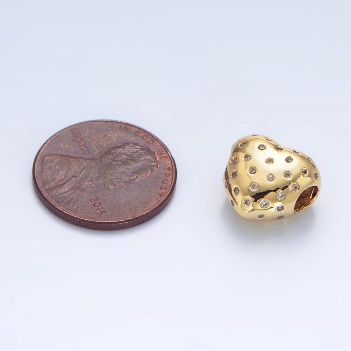 24K Gold Filled CZ Dotted Heart Bead in Gold & Silver | B910