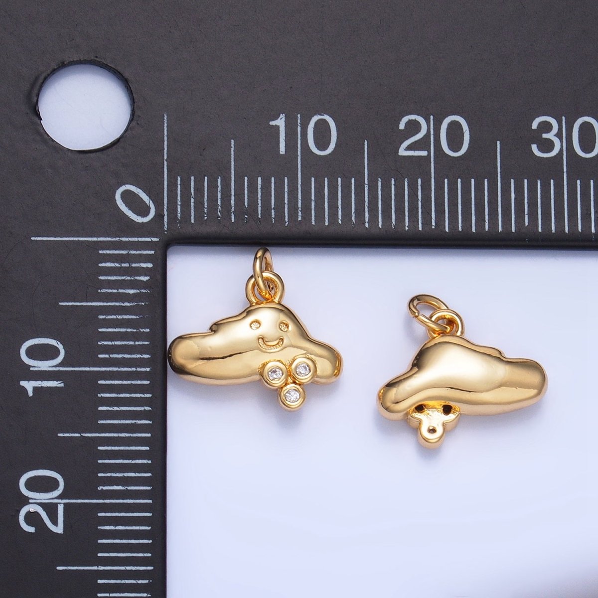 24K Gold Filled CZ Dotted Rain Smiley Face Cloud Multidimensional 3D Charm | W017