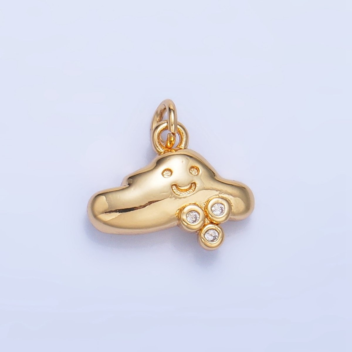 24K Gold Filled CZ Dotted Rain Smiley Face Cloud Multidimensional 3D Charm | W017