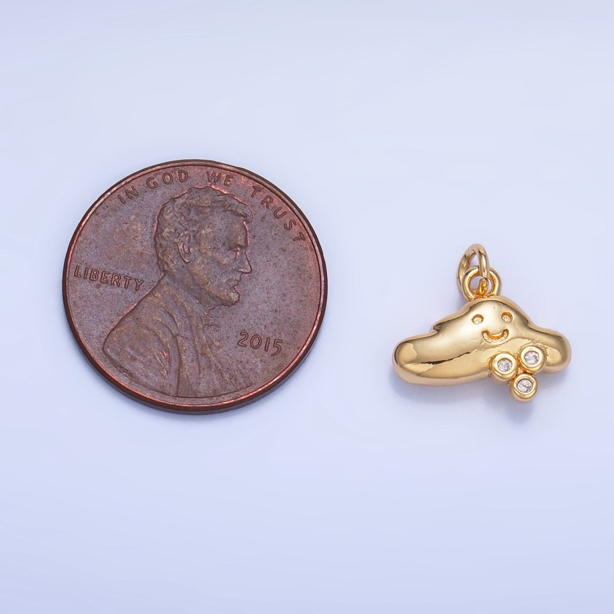 24K Gold Filled CZ Dotted Rain Smiley Face Cloud Multidimensional 3D Charm | W017