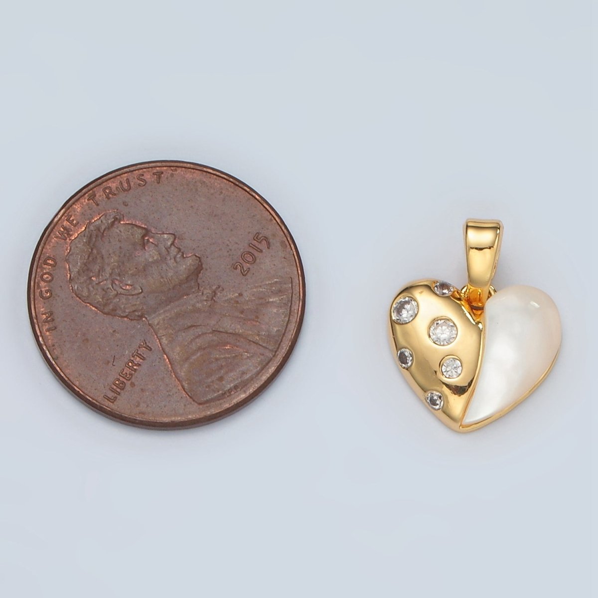 24K Gold Filled CZ Dotted Shell Pearl Heart Pendant | H785