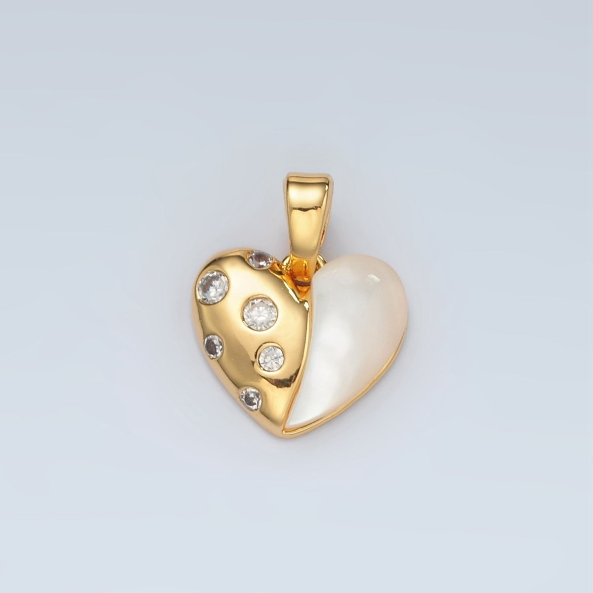 24K Gold Filled CZ Dotted Shell Pearl Heart Pendant | H785