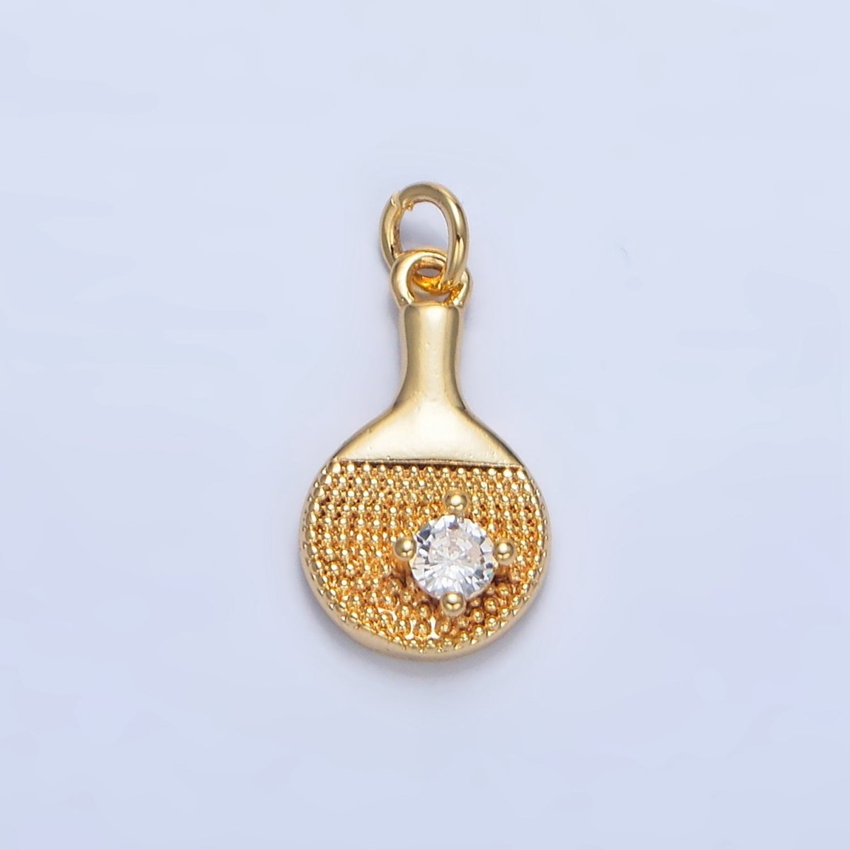 24K Gold Filled CZ Dotted Table Tennis Paddle Sports Charm | X854