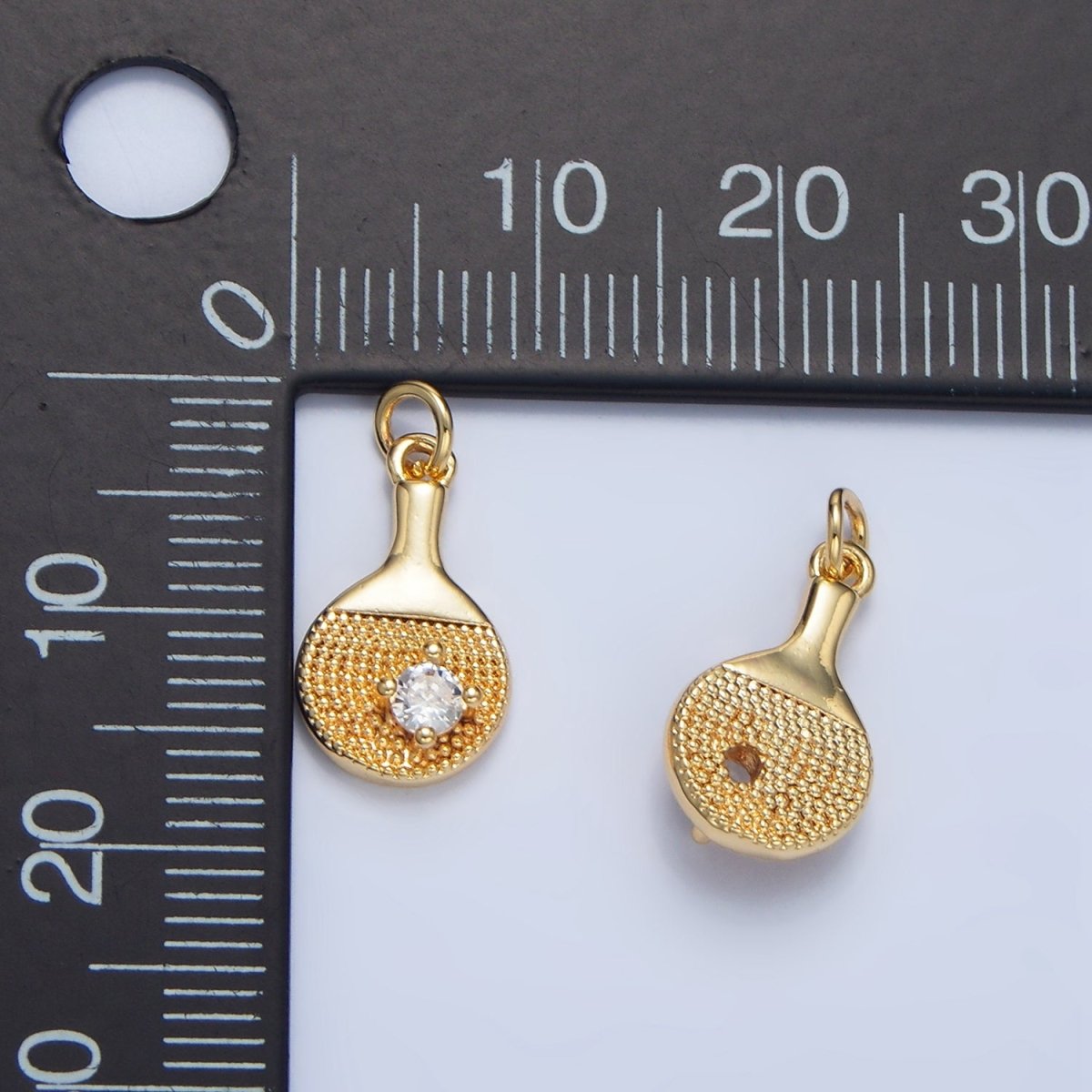 24K Gold Filled CZ Dotted Table Tennis Paddle Sports Charm | X854