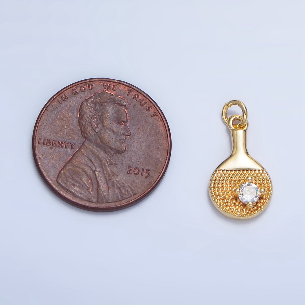 24K Gold Filled CZ Dotted Table Tennis Paddle Sports Charm | X854