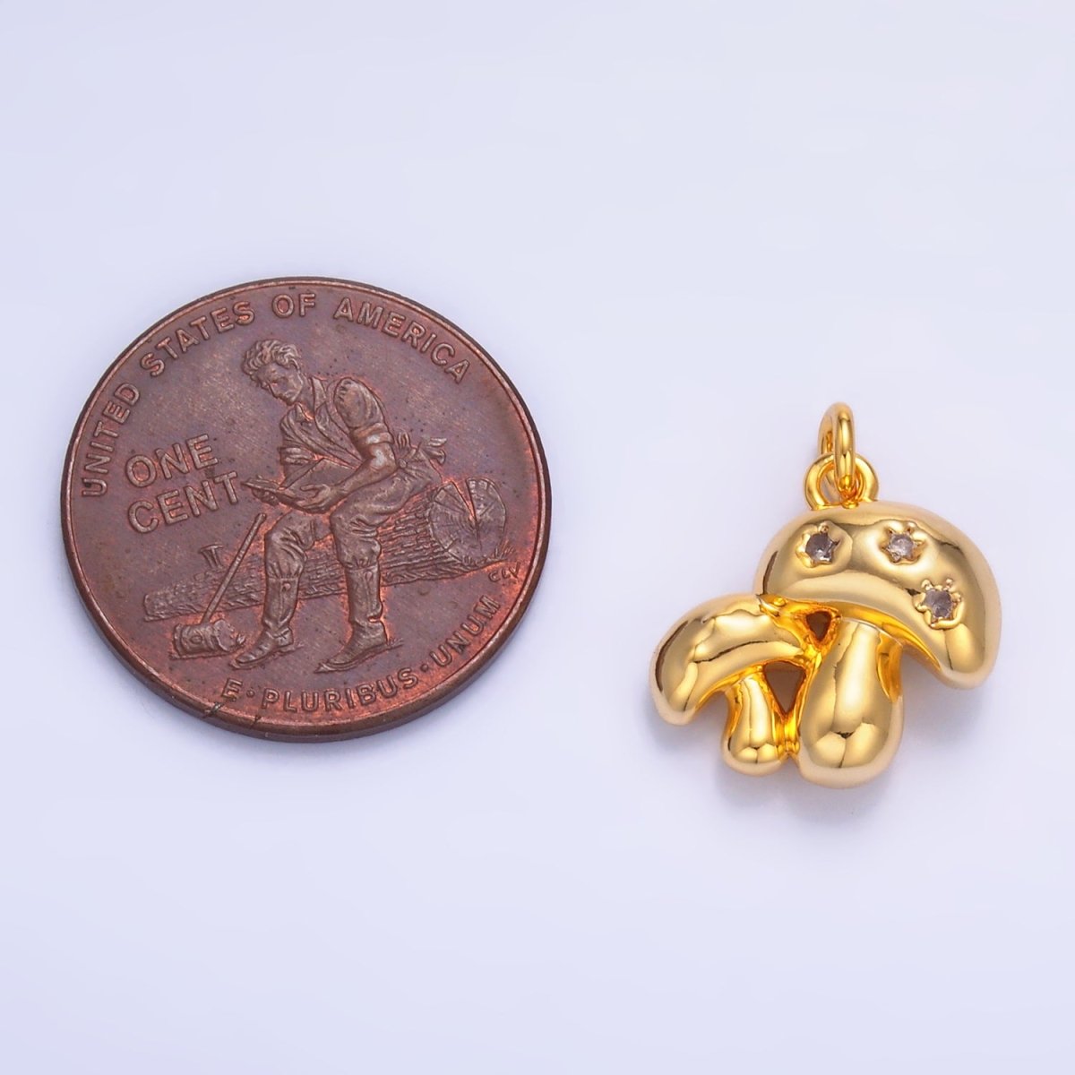 24K Gold Filled CZ Double Mushroom 3D Multidimensional Charm in Gold & Silver | W884